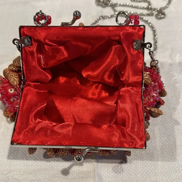 Gently Used Women’s Beaded Red Evening Purse - Picture 3 of 5